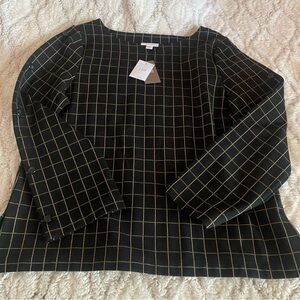J. Jill Top Medium Petite Black Camel Ponte Windowpane Boat Neck Knit NEW